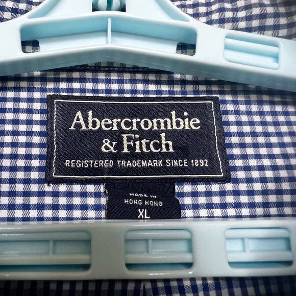 Abercrombie & Fitch Muscle Shirt mens XL blue/ white check button down - Picture 6 of 6